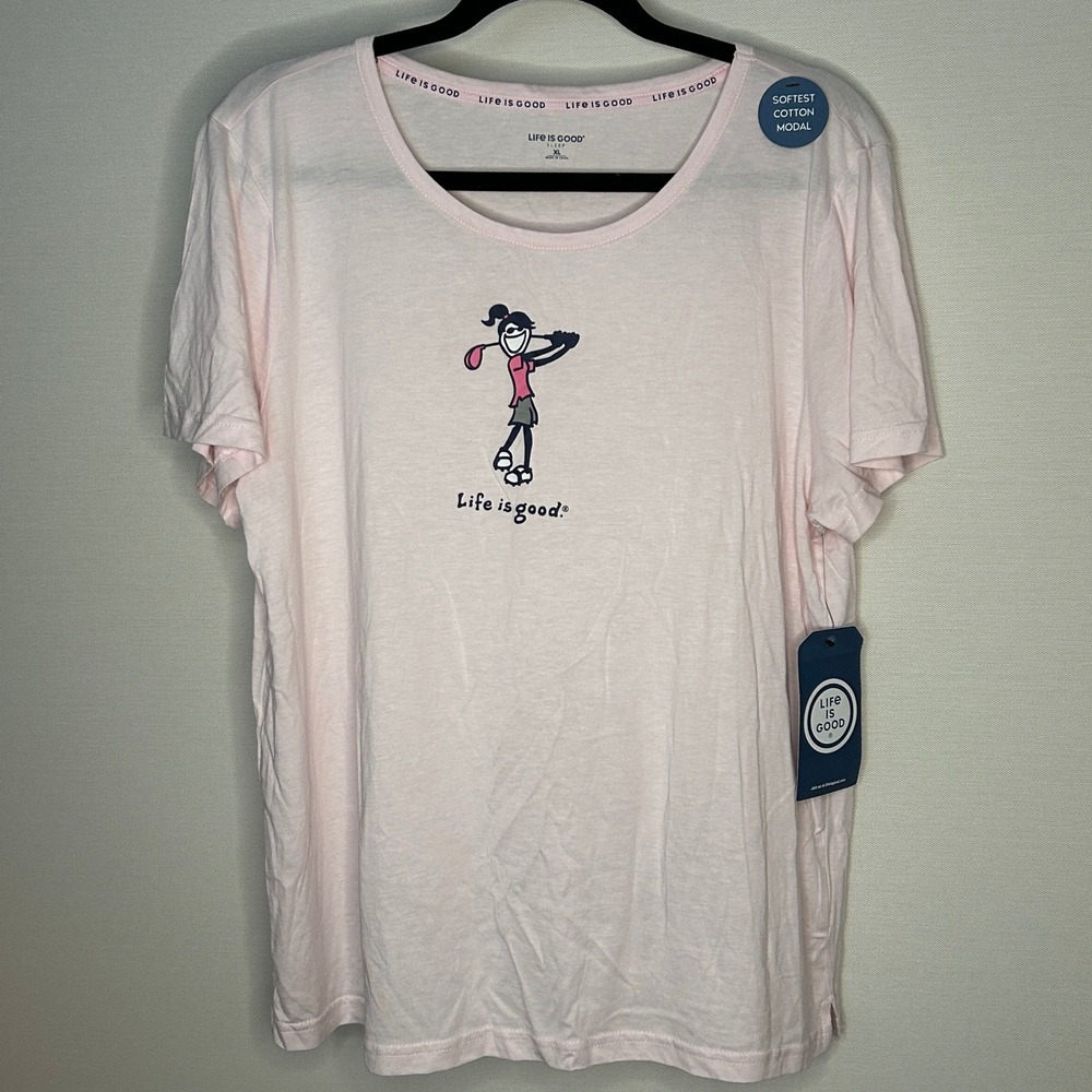 Life is Good Sleep T-Shirt Pink Golf Graphic‎ Cotton Modal Lounge Womens XL NWT